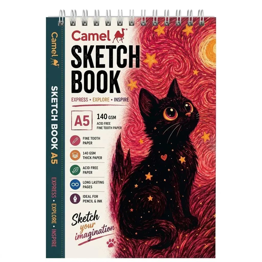 Camel Sketchbook A5 36 Sheets 140gsm Starry Cat Theme