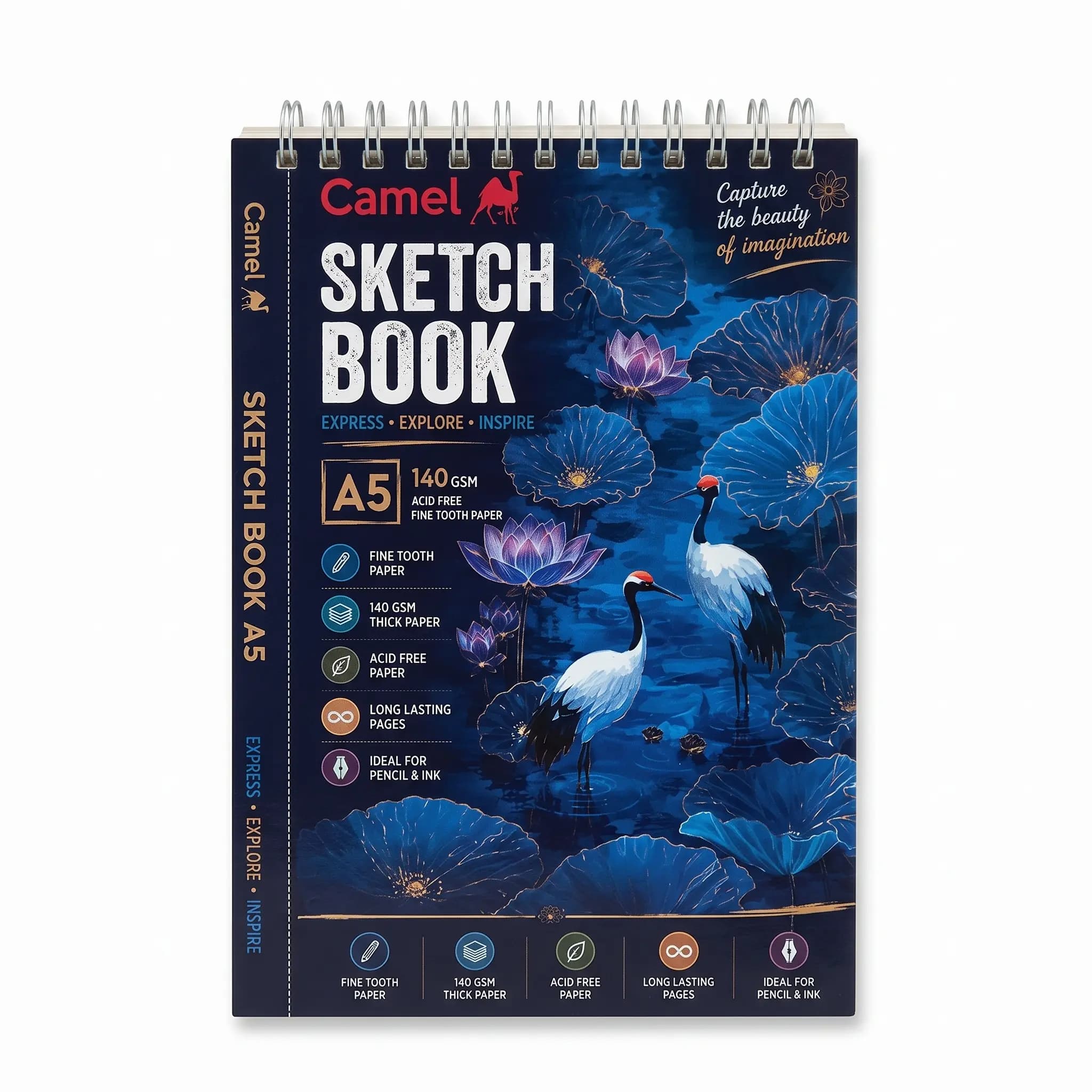 Camel Sketchbook A5 36 Sheets 140gsm - Blue Lotus Theme