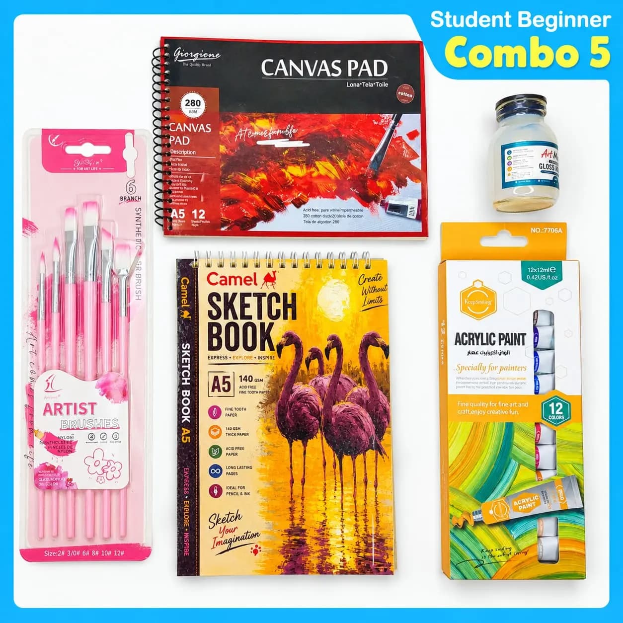 Student Beginner Acrylic Painting Combo 5 – Complete Art Starter Set