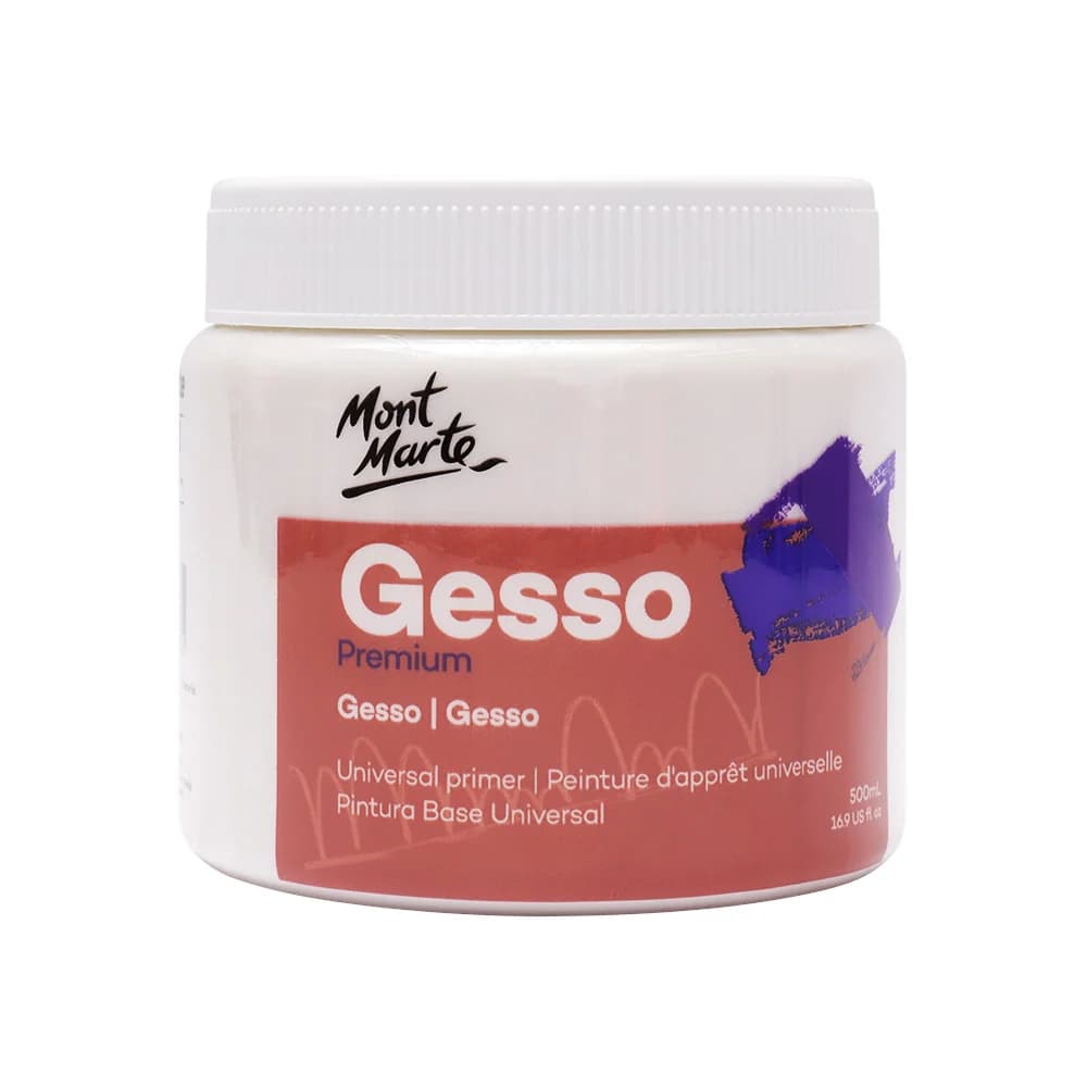 Mont Marte Premium Gesso 500ml (16.9oz) – White Acrylic Gesso Primer for Canvas & Painting