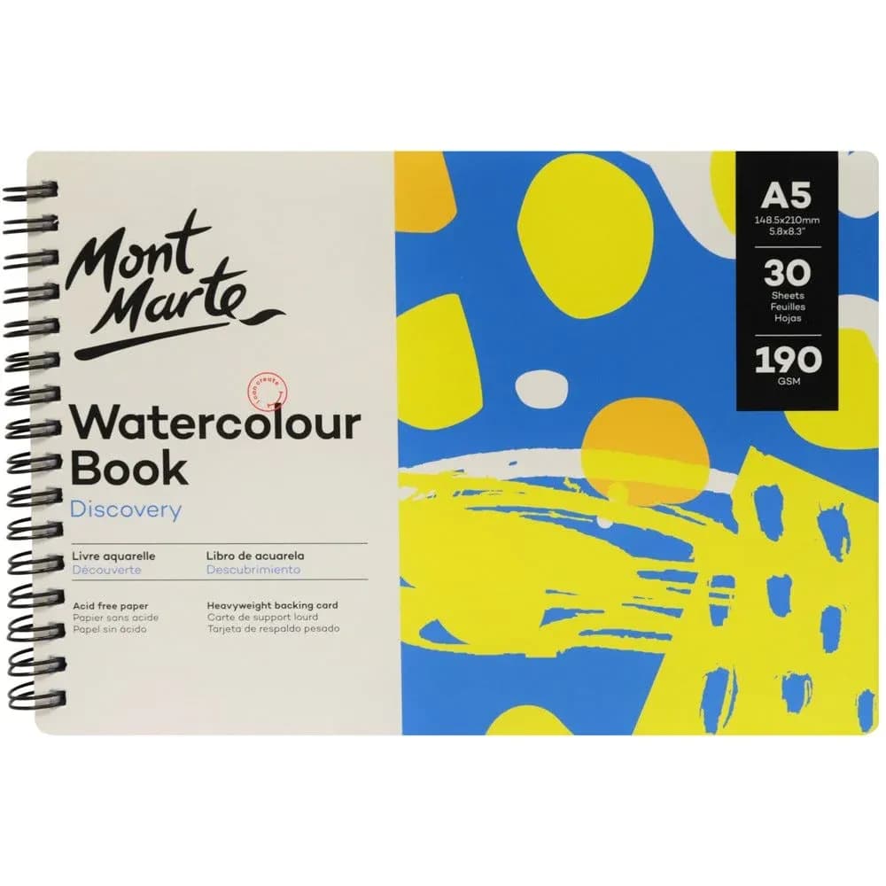 Mont Marte Discovery Watercolour Book A5 – 30 Sheets, 190gsm (স্পাইরাল বাইন্ডিং)