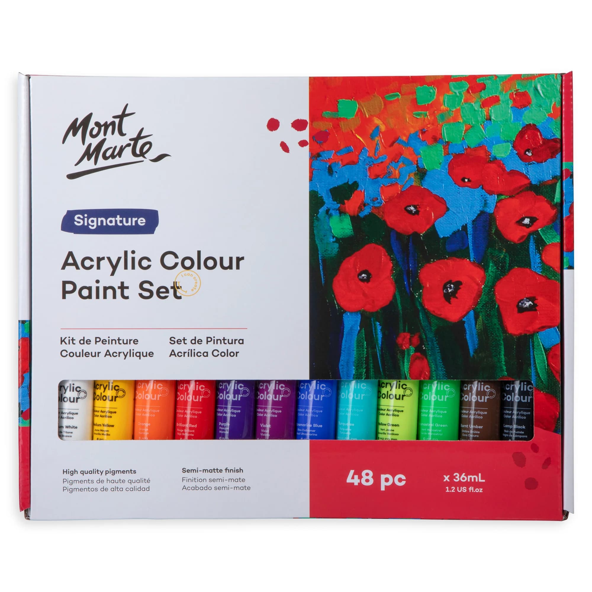 Mont Marte Acrylic Colour Paint Set Signature 48pc x 36ml (1.2 US fl.oz)