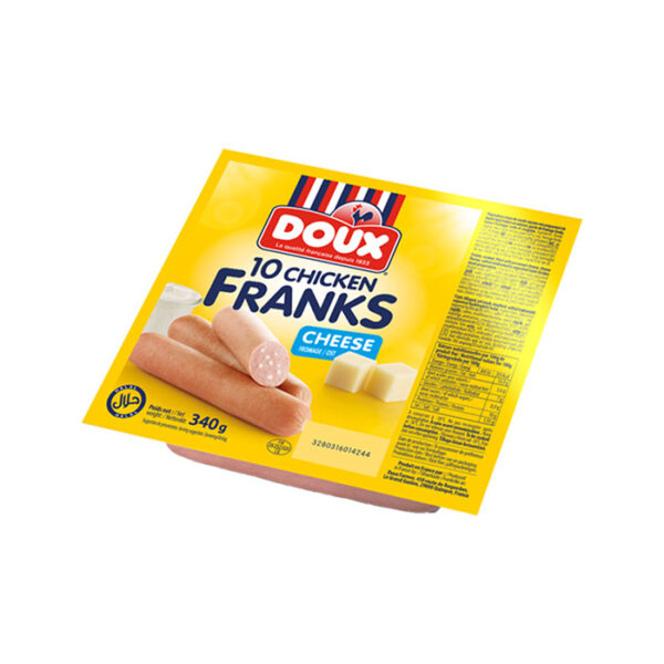 Doux Chicken Franks Cheese Flavoured – Juicy & Cheesy Hot Dog Sausages